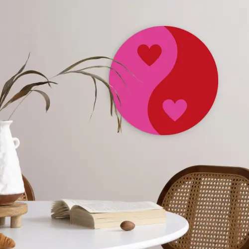 Minimalistisch - Rood - Roze - Hartjes Wandcirkel plexiglas klein -sfeer4