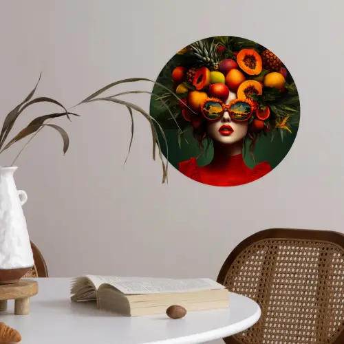 Vrouw - Vruchten - Papaja - Ananas Wandcirkel behangsticker klein -sfeer3