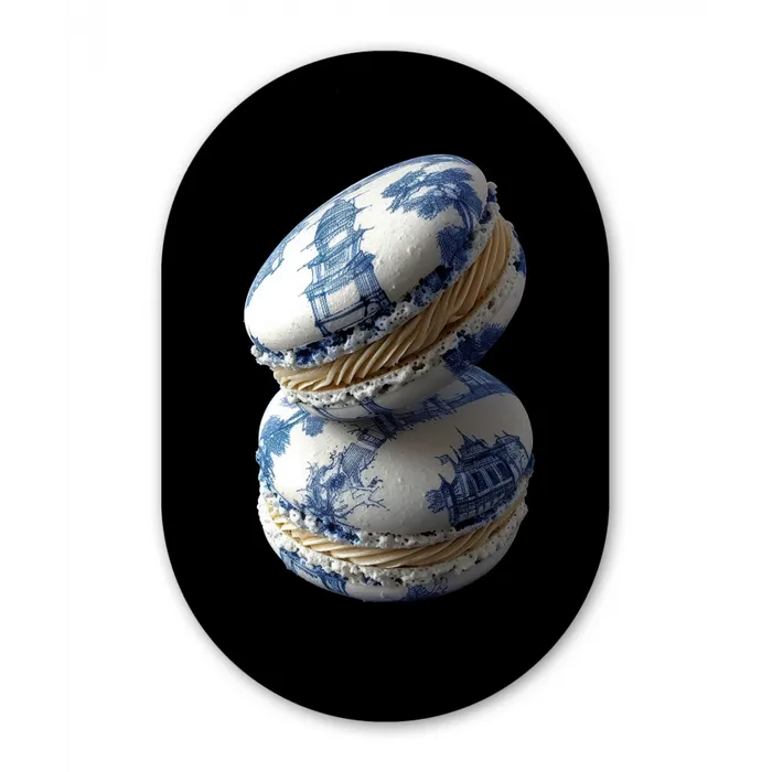 Eten - Macarons - Delfts blauw - Koekjes Wandcirkel Ovaal Glas middel -3d