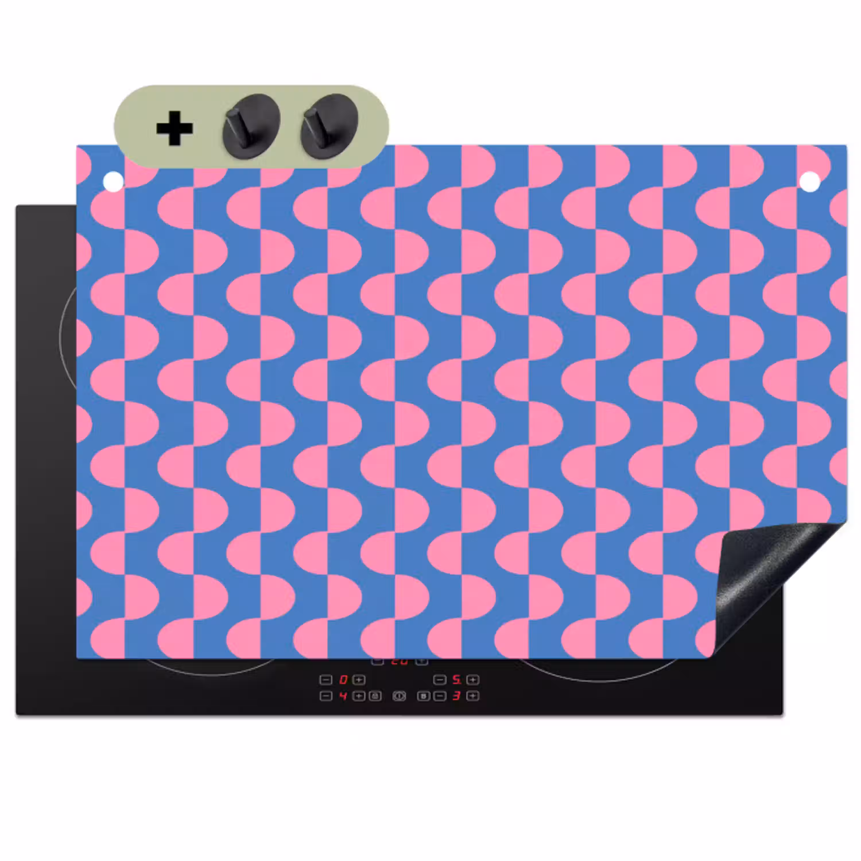 Patroon - Halve cirkels - Abstract - Modern - Roze - Blauw Inductie beschemer met haakjes klein -3d
