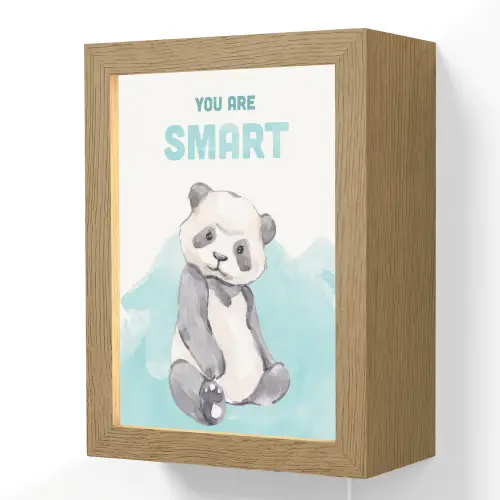 Panda - Blauw - Quote - 'You are smart' Light Box met kabel (Wandlamp kind) klein -3d