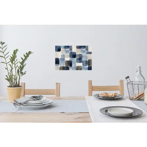 Patroon - Blauw - Vierkanten Muursticker klein -eettafel