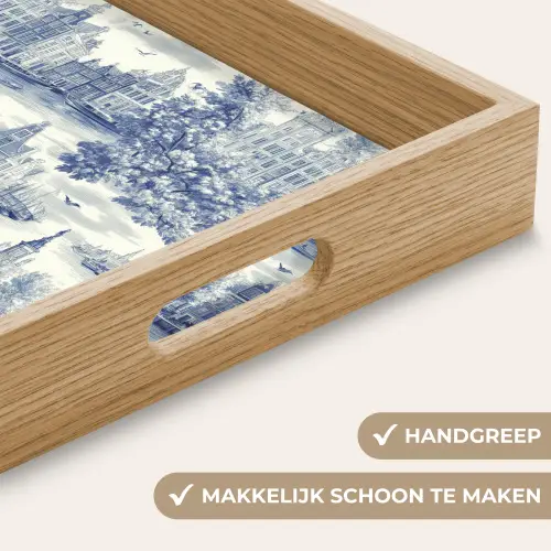 Huizen - Bomen - Water - Vogels - Blauw Dienblad Rechthoek middel 911 -USP_HandgreepNL