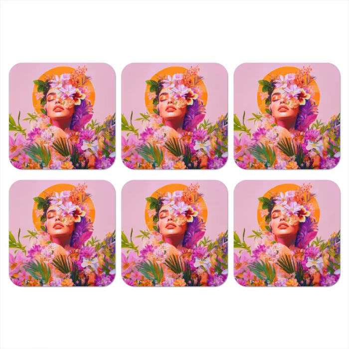 Vrouw - Abstract - Cirkel - Bloemen onderzetter kurk middel -3d