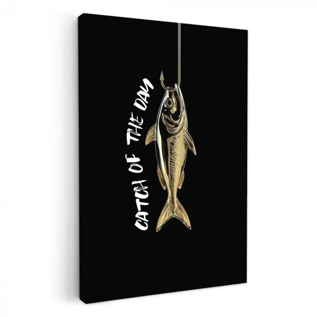 Vis - Zwart - Goud - Tekst KitchenYeah - Keuken - Canvas klein -3d