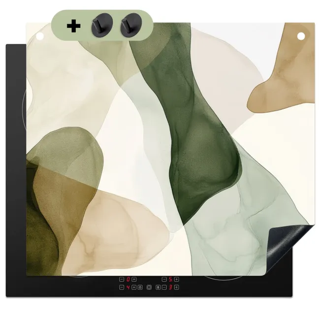 Induction Hob Cover & Splashback (2-in-1) - Japandi - Abstract - Green