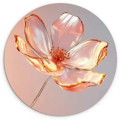 Glazen - Bloem - Roze Wandcirkel kunststof plaat 5mm dik klein -3d