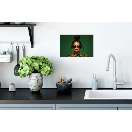Vrouw - Groen - Modern - Bril - Abstract Muursticker klein -keuken