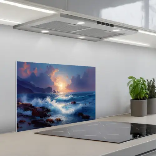 Golven - Zee - Kleurrijk - Rotsen keuken achterwand spatscherm klein -3d_schuin