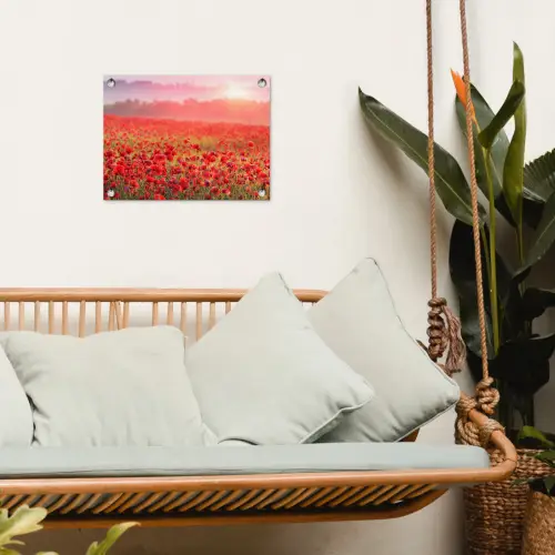 Rode klaprozen in de ochtendzon tuinposter los doek klein -sfeer7