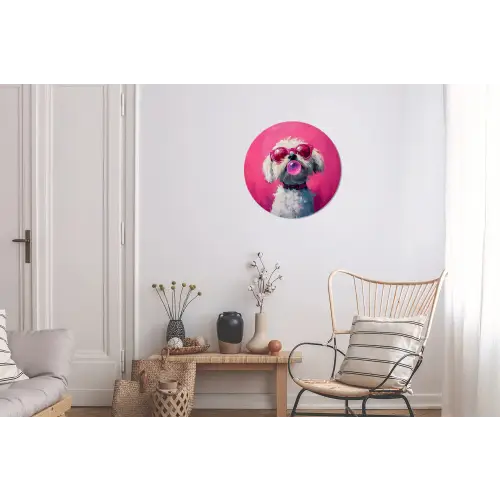 Pink - Hond - Bubbel Wandcirkel aluminium klein -woonkamer