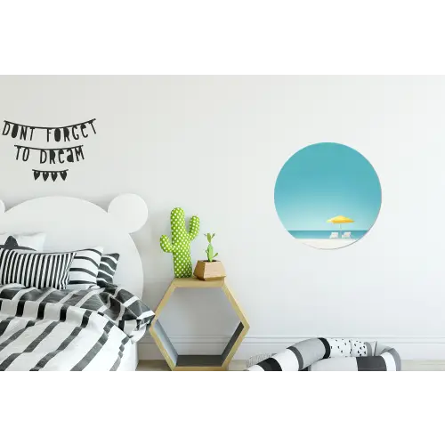 Strand - Blauwe lucht - Geel - Parasol Wandcirkel aluminium klein -kinderkamer