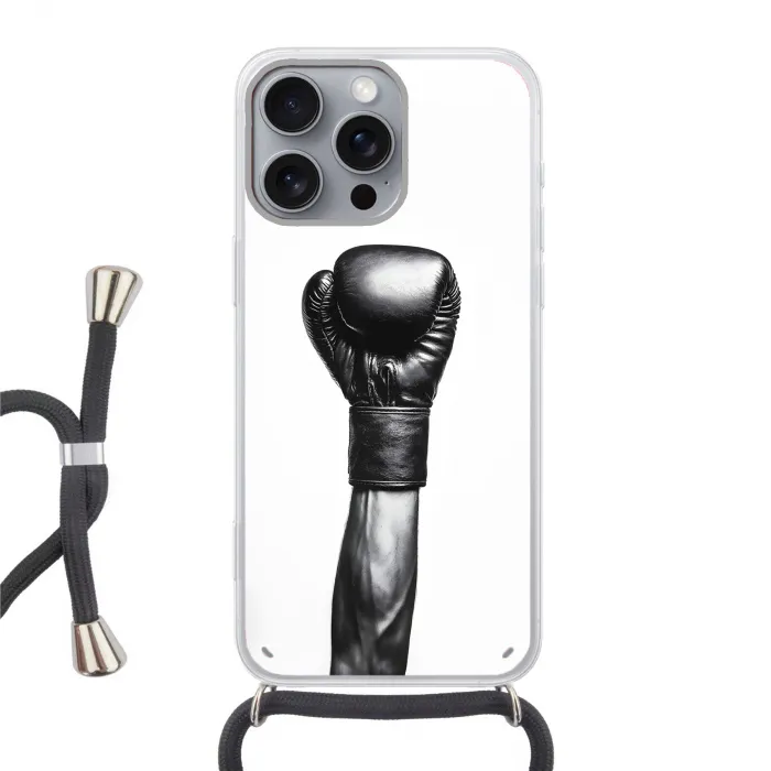 Bokshandschoen - Zwart - Hand Hoesje iPhone 16 Pro Max met koord klein -3d