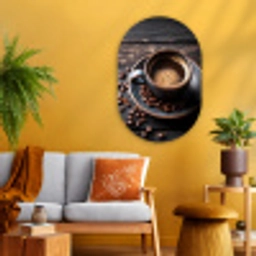 Kop - Koffie - Hout - Bonen Wandcirkel Ovaal Glas middel -sfeer4