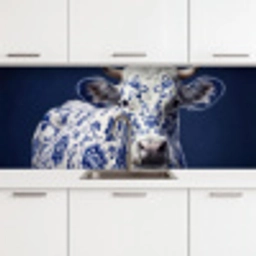 Koe - Delfts - Blauw - Artistiek keuken achterwand 2 middel -3d