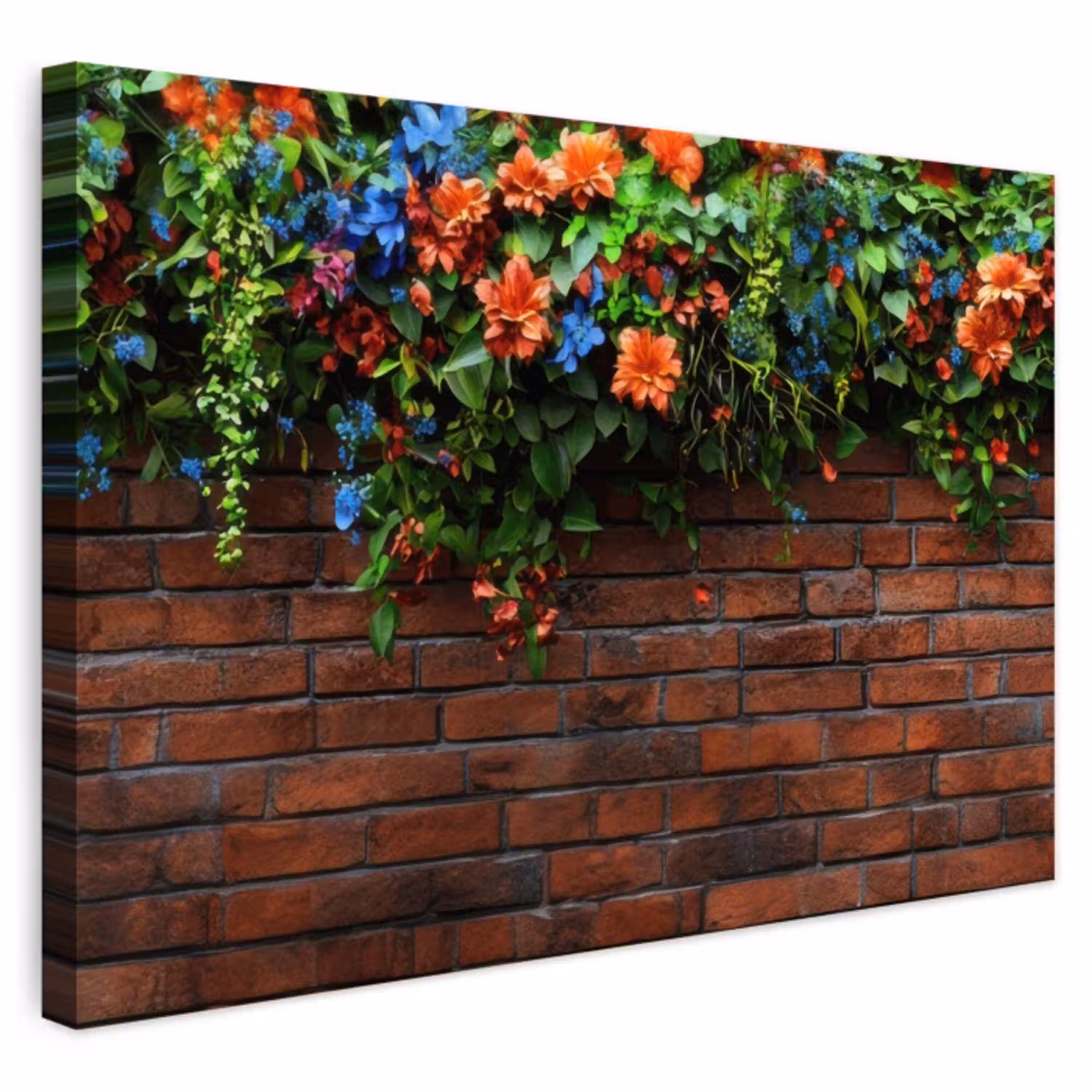 Bloemen - Muur - Groen - Oranje Tuinposter op houten frame 2 cm dik klein -3d