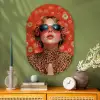 Vrouw - Kleurrijk - Dierenprint - Bloemen Wandcirkel Ovaal Glas middel -sfeer2