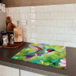 Kolibrie - Bloemen - Natuur - Kleurrijk Inductie beschermer vinyl 3mm middel -sfeer3