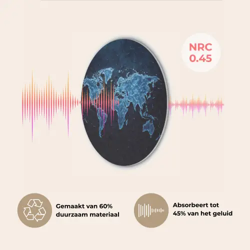 Wereldkaart - Waterstructuur - Blauw Akoestische PET Vilt - Rond klein -USP_NL