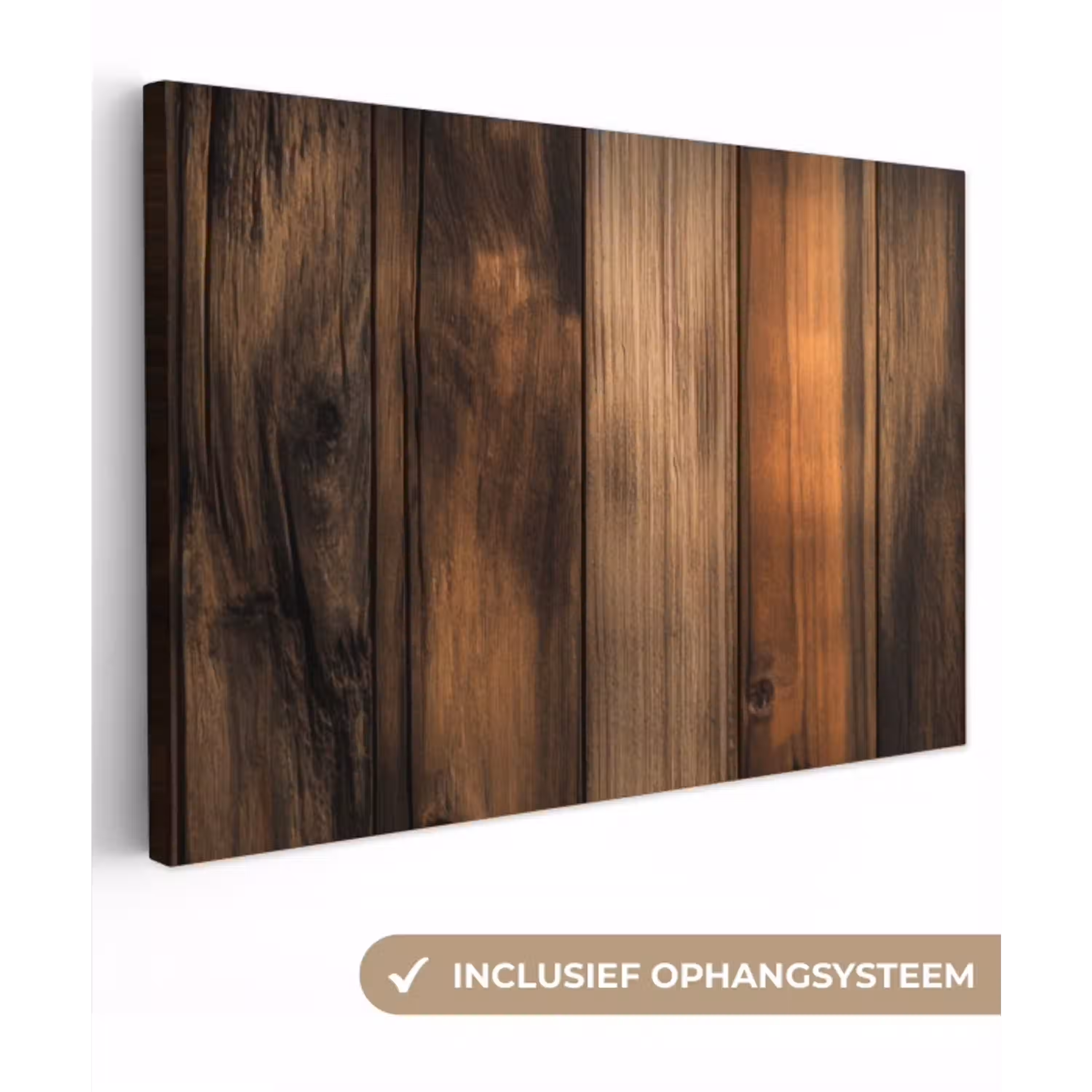 Hout - Rustiek - Donkere Planken canvas 2cm klein -3d