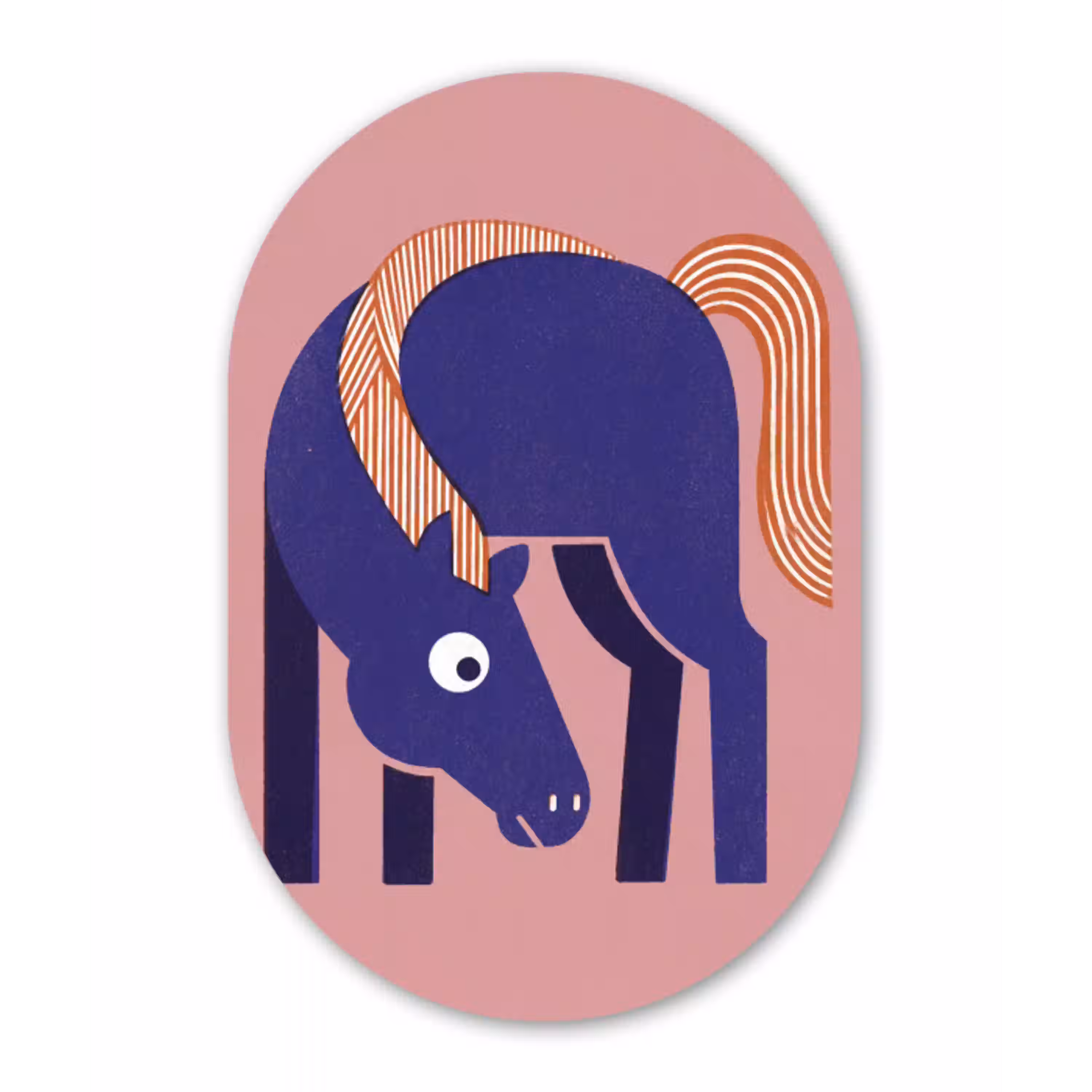 Paard - Abstract - Dieren - Modern - Blauw Wandcirkel Ovaal Aluminium middel -3d