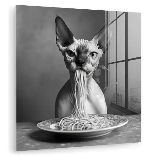 Sphynx - Kat - Dieren - Humor - Spaghetti - Zwart Wit plexiglas 5mm klein -zzzproduct_nieuw