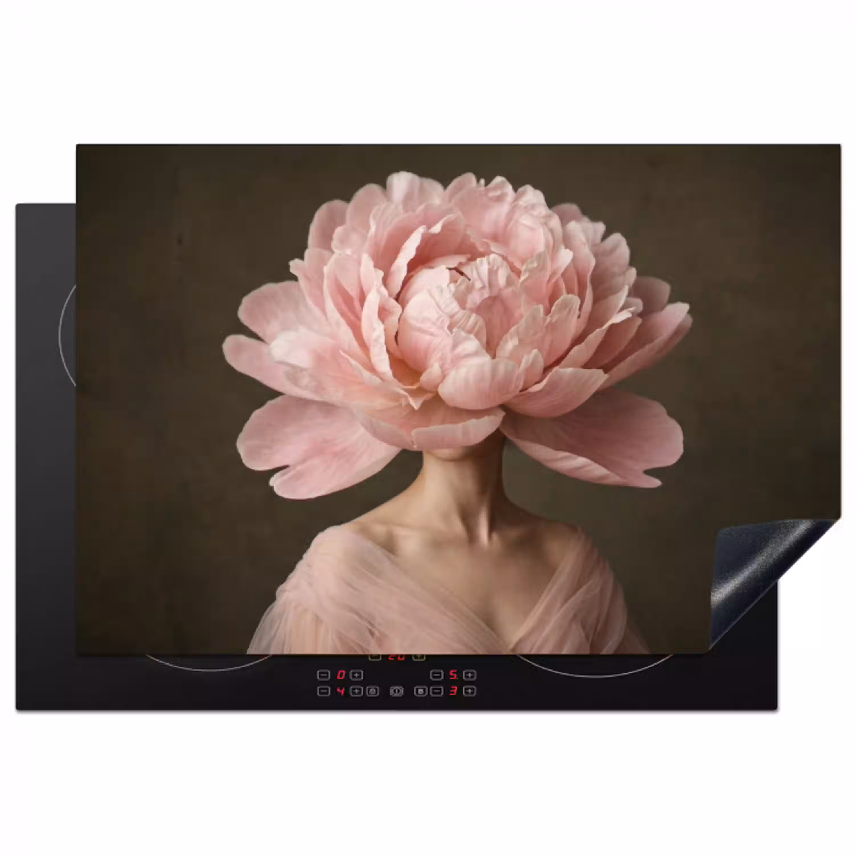 Gezicht - Roos - Roze Inductie beschermer vinyl 3mm klein -3d