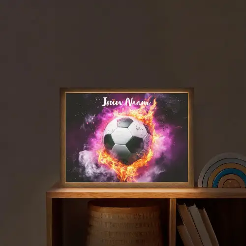 Voetbal - Roze - Vuur Light Box met batterij (Wandlamp kind) middel -sfeer1_kind