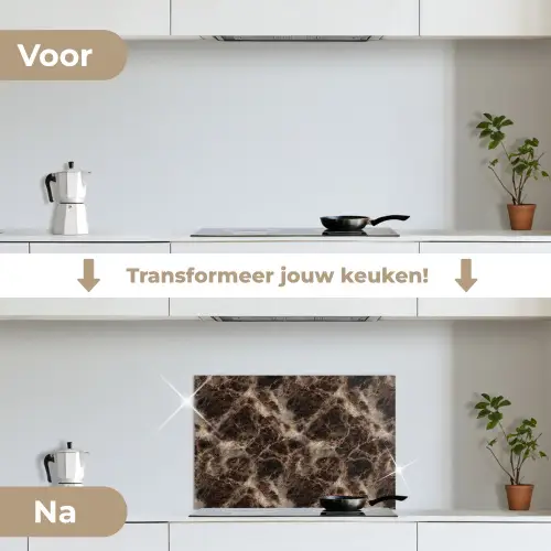 Bruin - Goud - Marmer keuken achterwand spatscherm klein 900 -voor_na_NL
