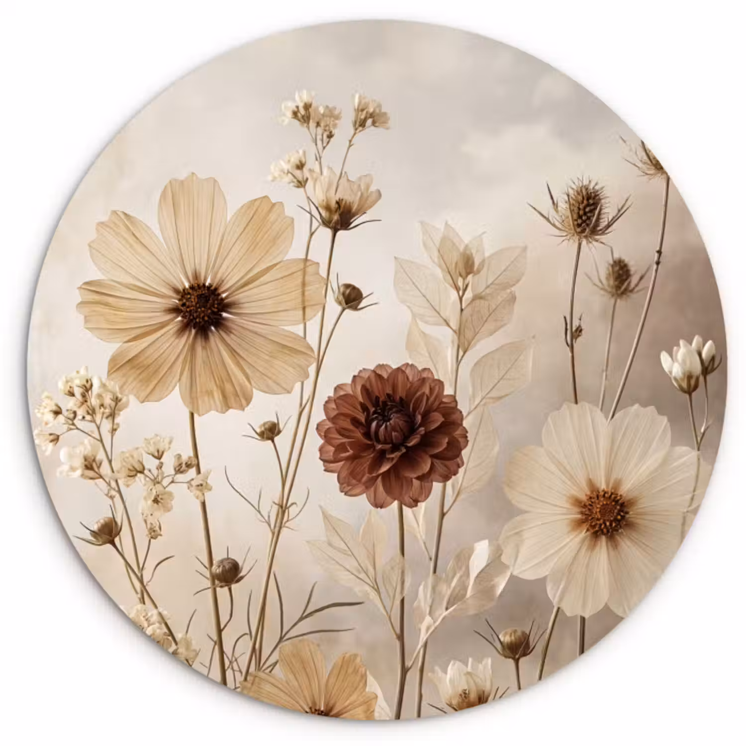 Muurcirkel - Wilde bloemen - Botanisch - Vintage - Natuur - Rustiek
