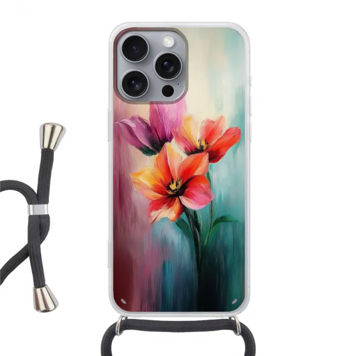 Tulpen - Lichtreflecties - Kleurverloop Hoesje iPhone 16 Pro Max met koord klein -3d