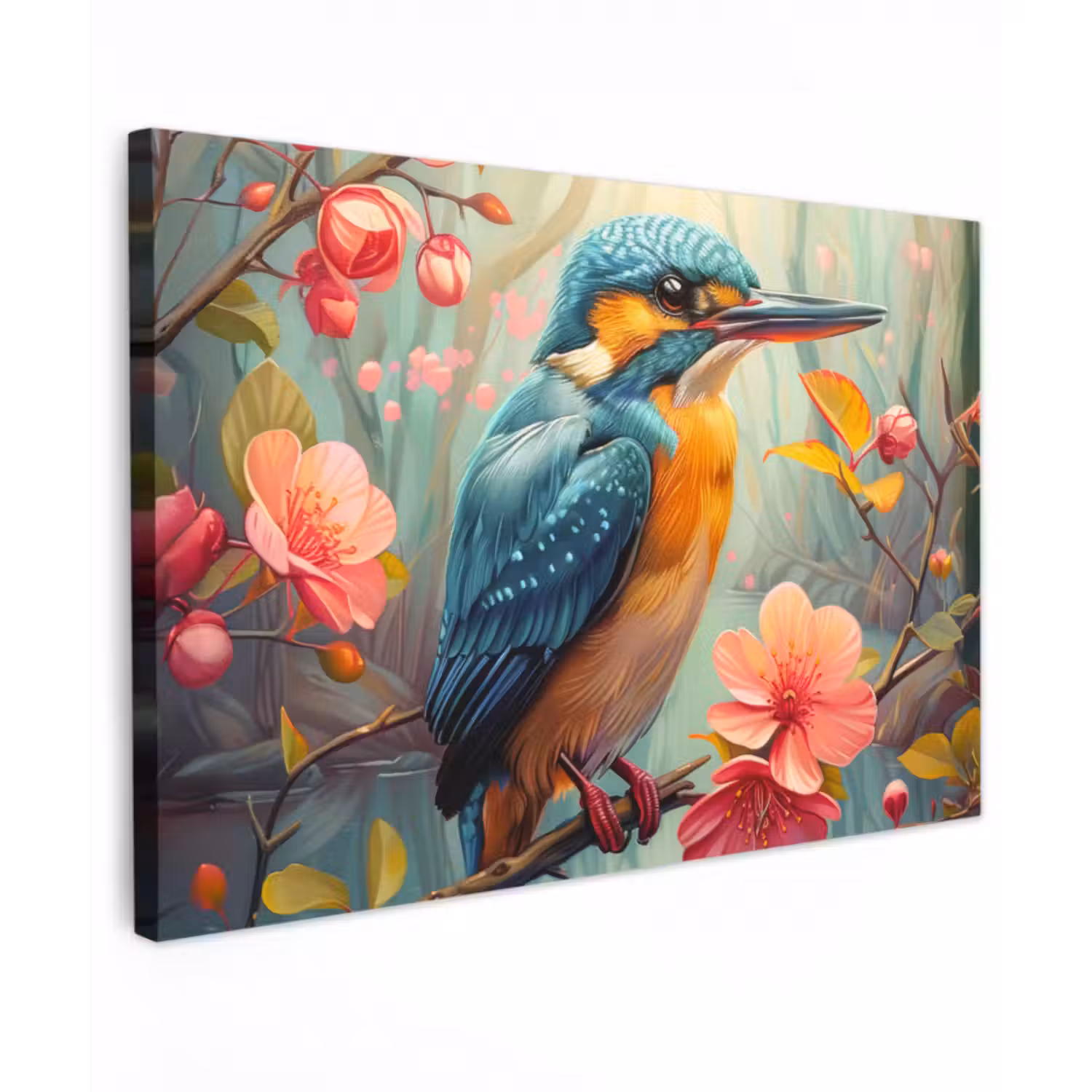 Outdoor Leinwand - Eisvogel - Blüte - Natur - Vögel - Blumen