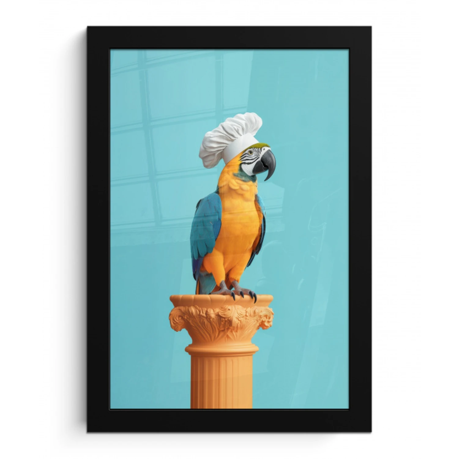 Papegaai - Koksmuts - Grappig - Vogel fotolijst zwart zonder passe partout klein -3d