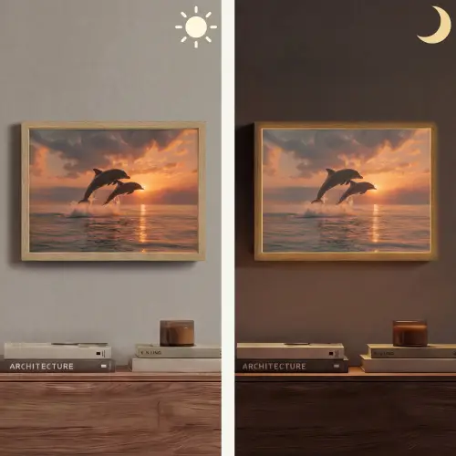Dolfijnen - Zee - Realistisch Light Box met batterij (Wandlamp) middel -sfeer3