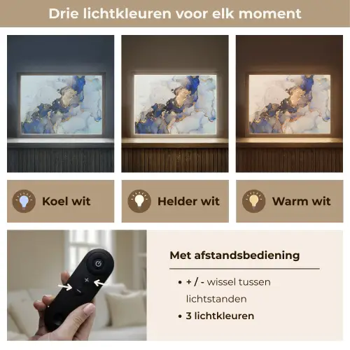 Marmer - Blauw - Goud Light Box met batterij (Wandlamp) middel -USP_lichtkleurNL