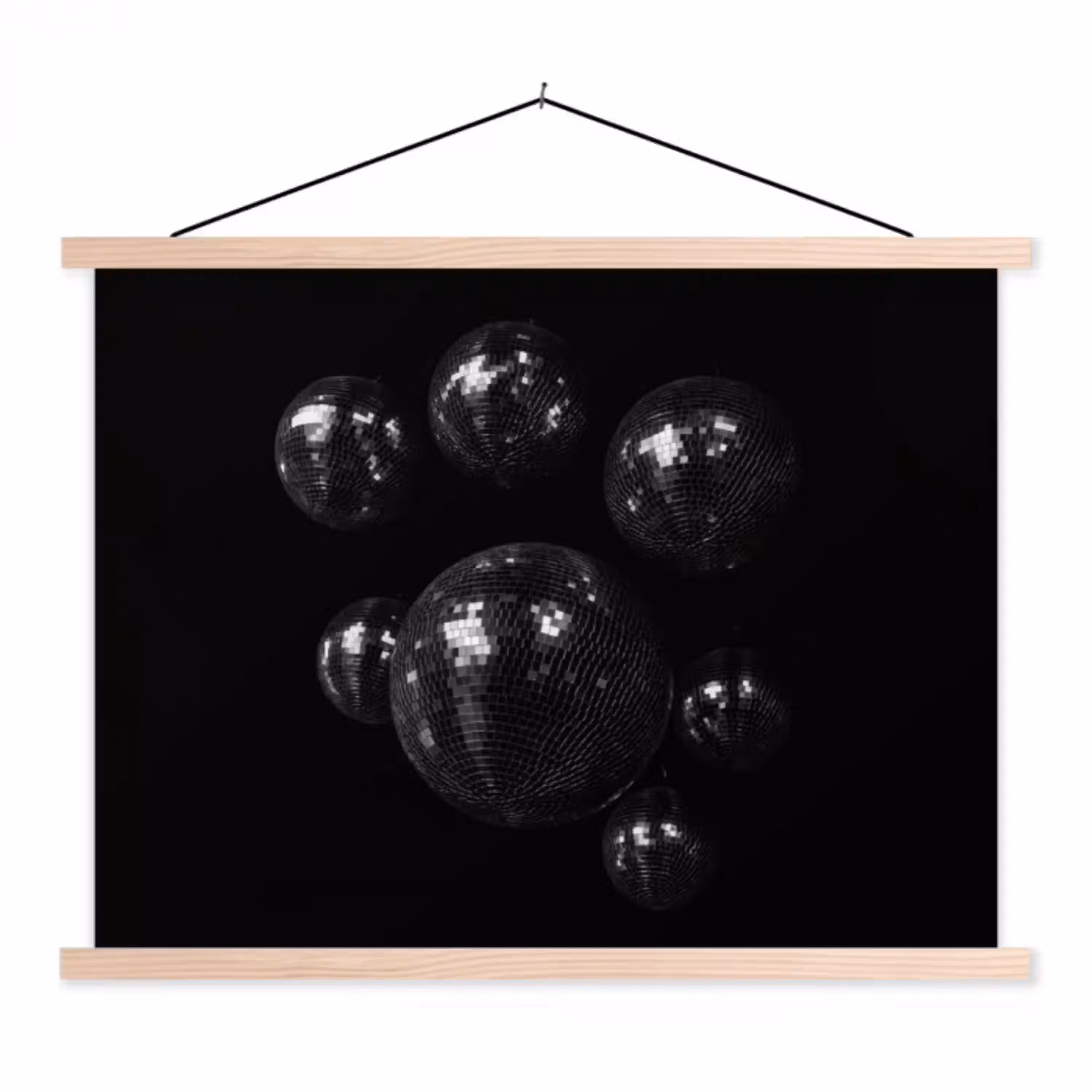 Discoballen - Minimalistisch - Zwart textielposter latten blank klein -3d