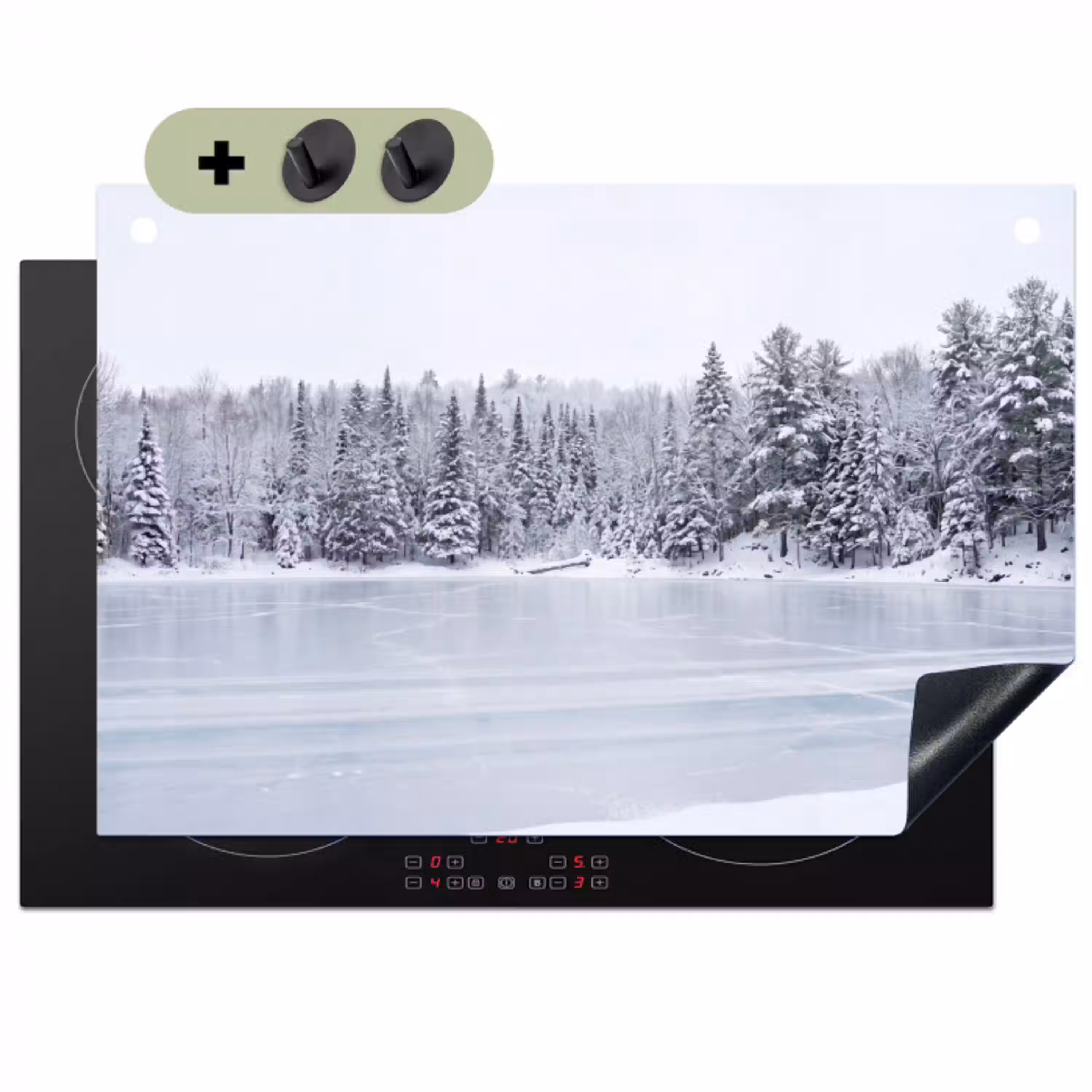 Meer - Dennen - IJs - Winter - Rustgevend Inductie beschemer met haakjes klein -3d