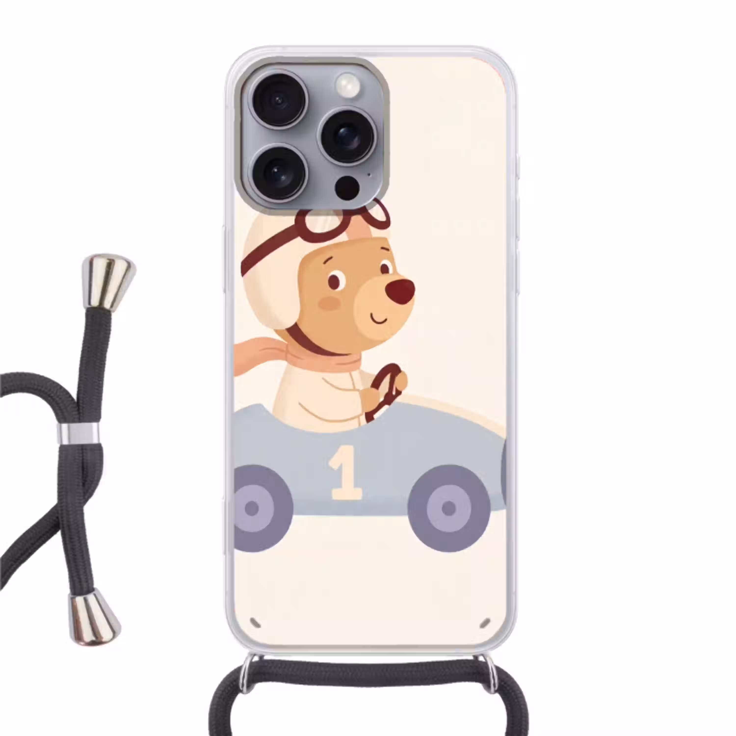 Beer - Auto - Kinderkamer - Cartoon - Speels Hoesje iPhone 16 Pro Max met koord klein -3d