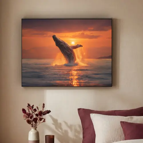 Walvis - Zon - Zee Textielframe zwart klein -sfeer1