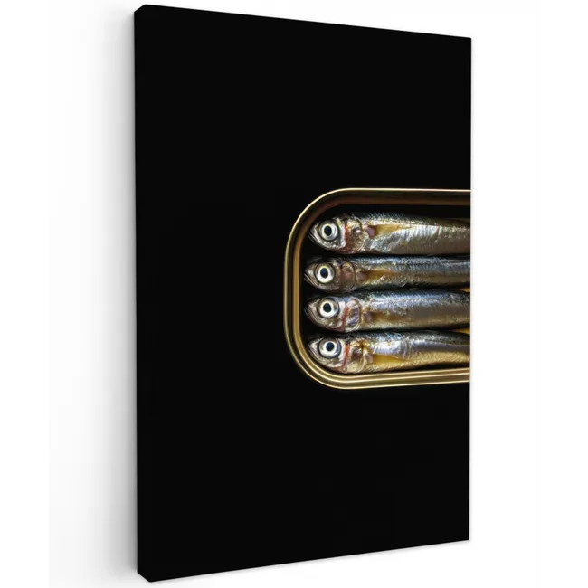 Sardines - Blik - Zwart - Vissen Tuinposter op houten frame 2 cm dik klein -3d