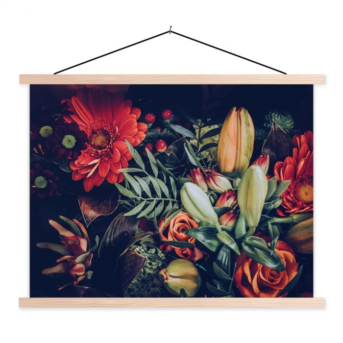 Boeket - Stilleven - Bloemen - Planten - Rood textielposter latten blank klein -3d