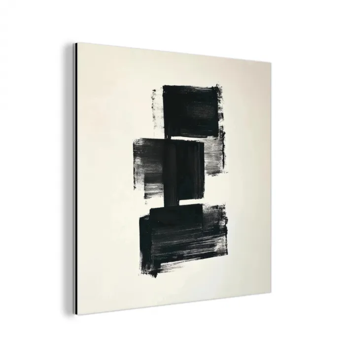 Rechthoeken - Penseelstreken - Abstract - Zwart aluminium wit klein -3d