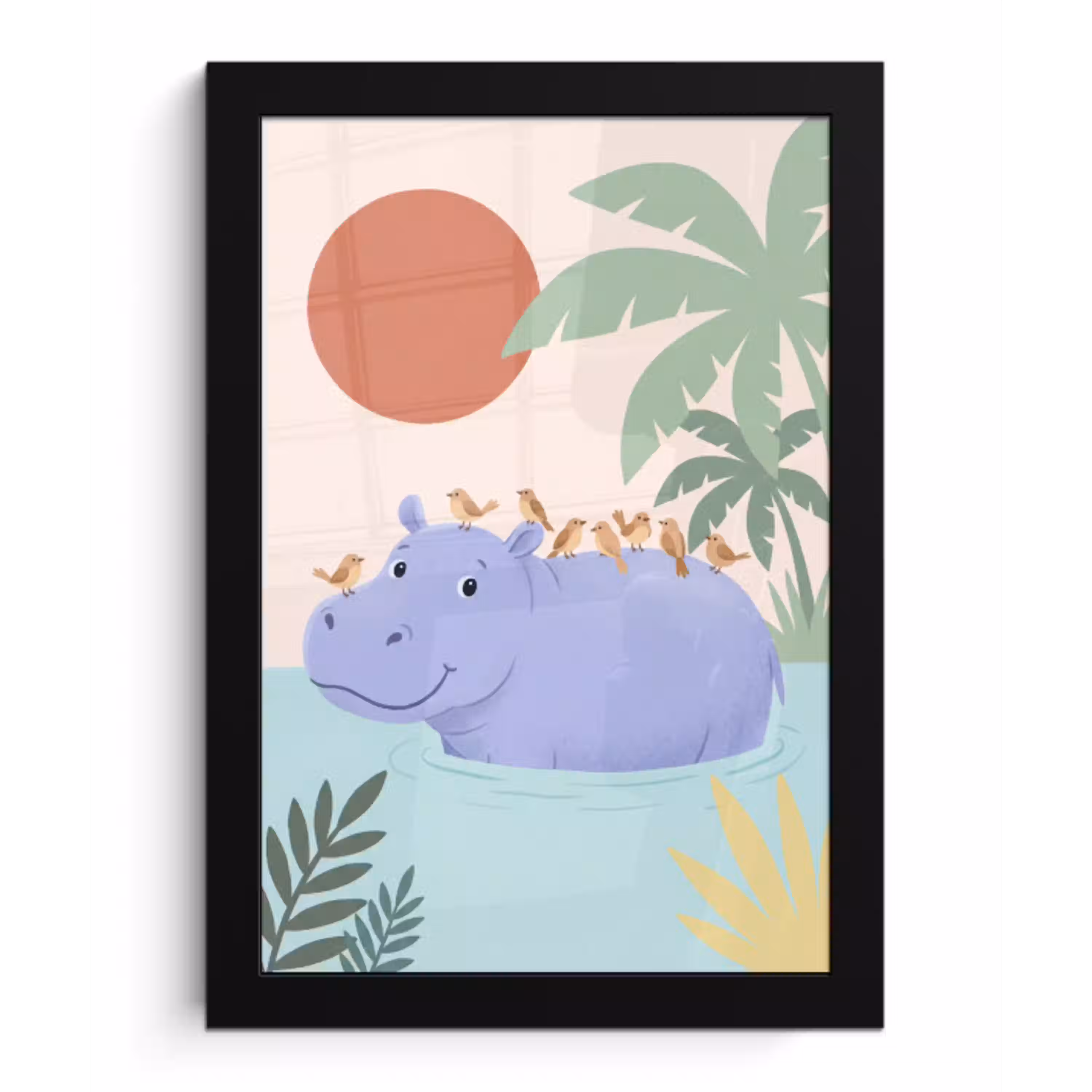 Dieren - Vogel - Water - Natuur - Illustratie fotolijst zwart zonder passe partout klein -3d