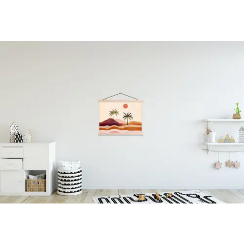 Palmbomen - Abstract - Zon - Heuvels textielposter latten blank klein -kinderkamer