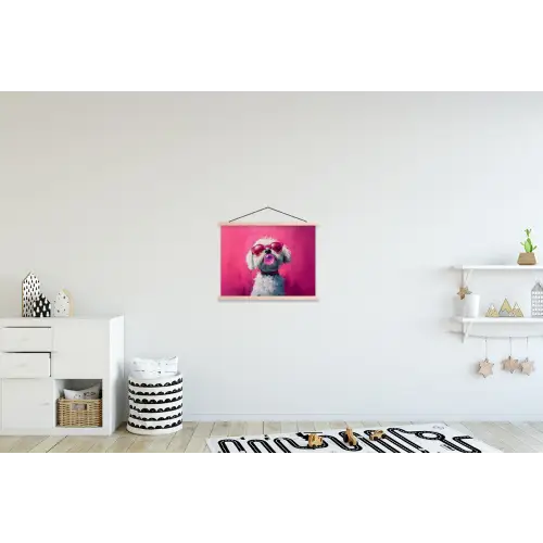 Pink - Hond - Bubbel textielposter latten blank klein -kinderkamer