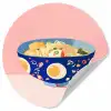 Noodles - Kom - Blauw - Illustratie Wandcirkel behangsticker klein -3d