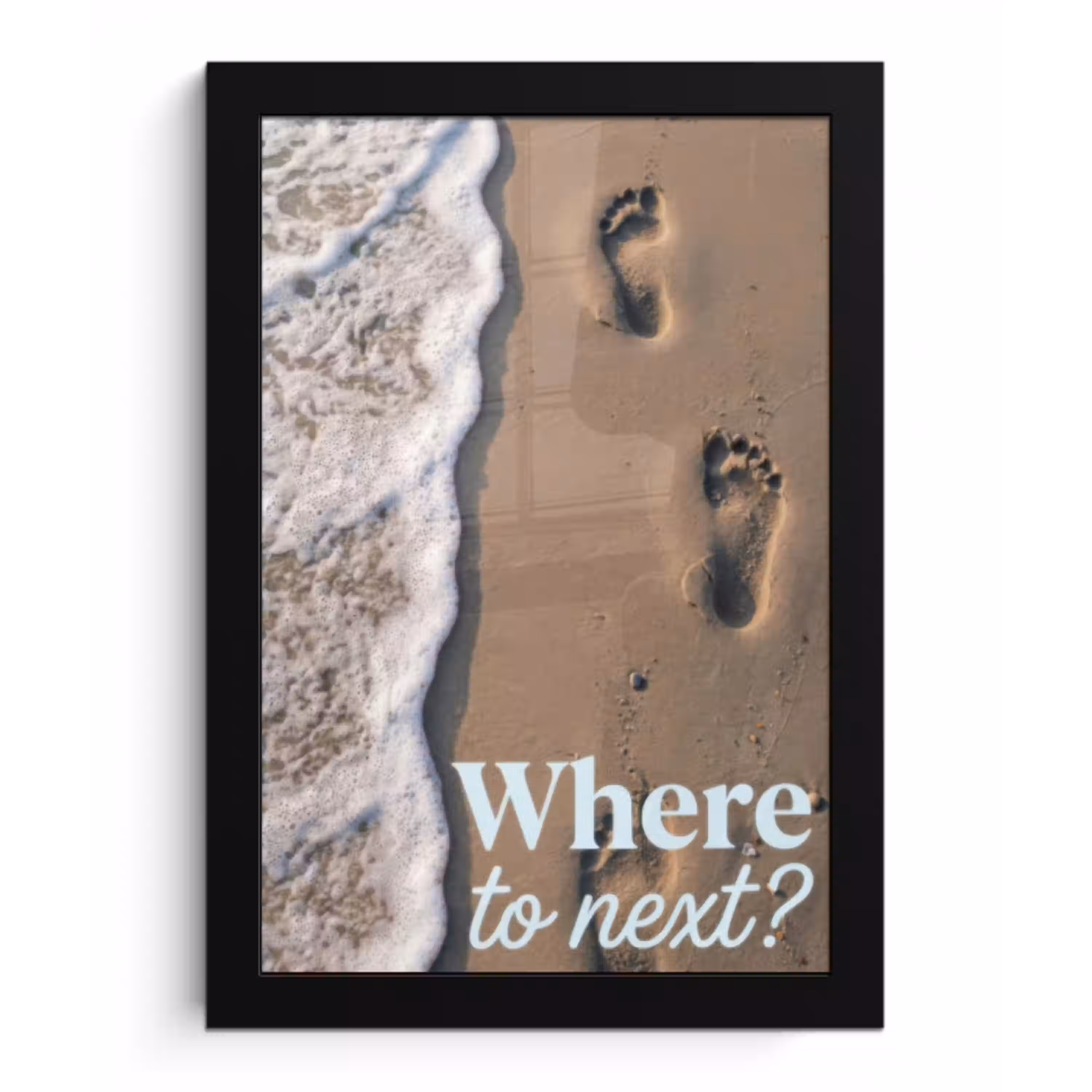 Where to next - Strand - Voetstappen fotolijst zwart zonder passe partout klein -3d