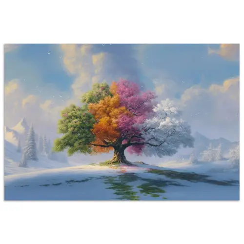 Boom - Seizoenen - Winter - Landschap poster papier klein -3d