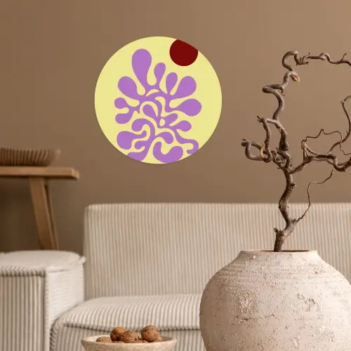 Koraal - Cirkel - Abstract - Geel Wandcirkel behangsticker klein -sfeer1