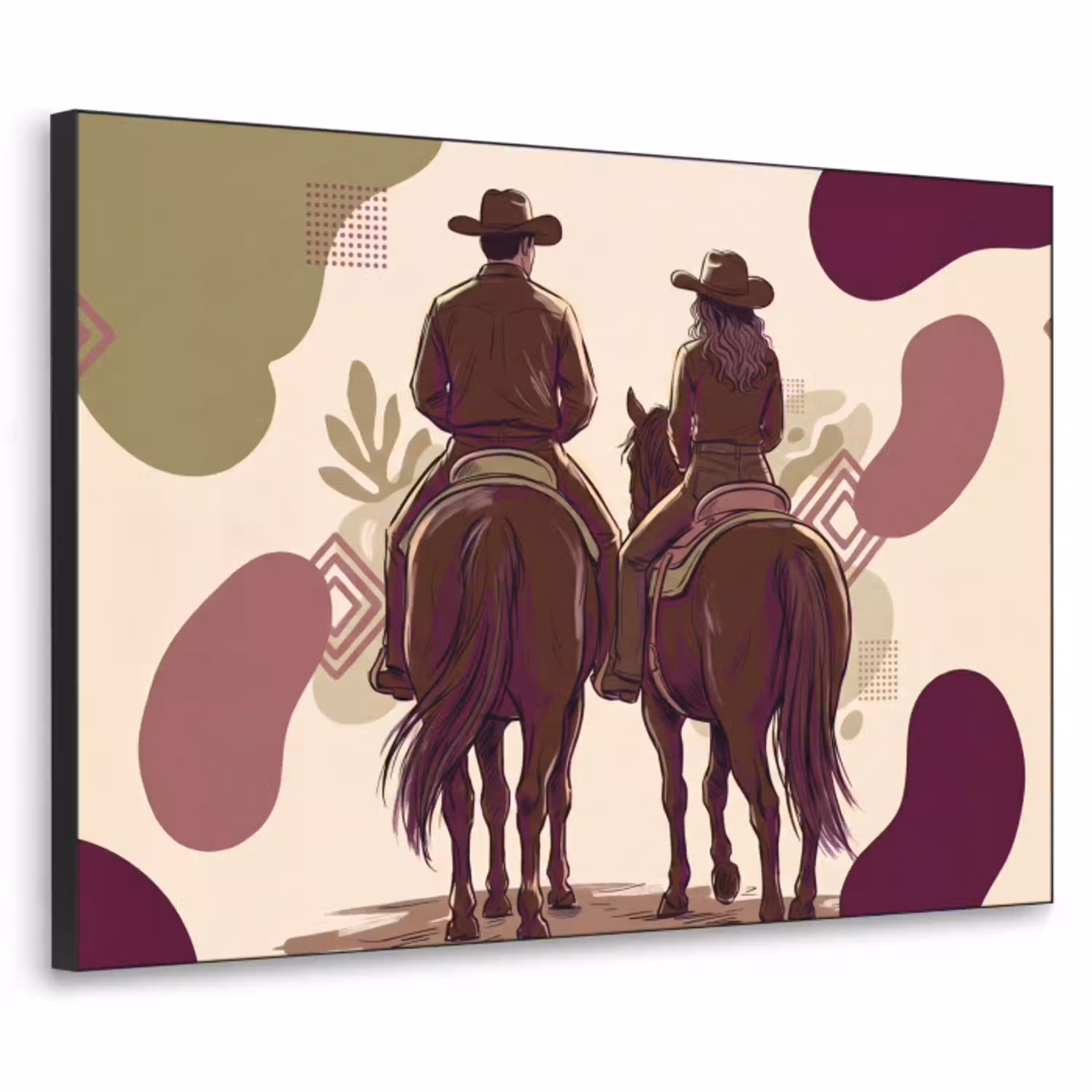 Mensen - Ruiters - Western - Illustratie - Bruin Textielframe zwart klein -3d